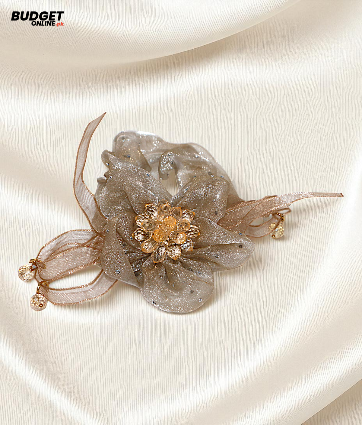 Organza Flower Pearl Scrunchie