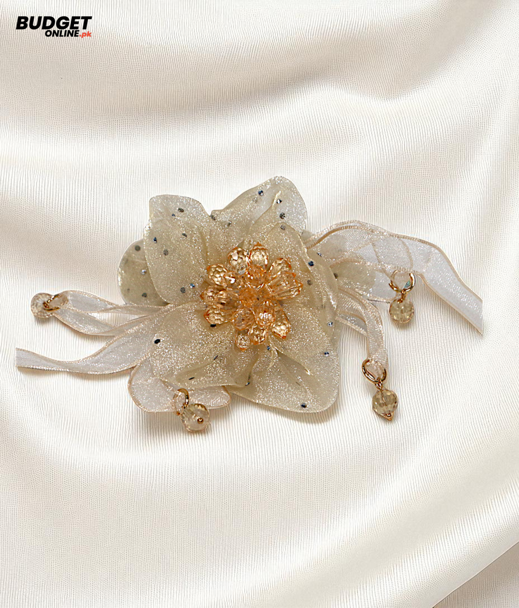 Organza Flower Pearl Scrunchie