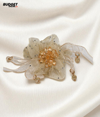 Organza Flower Pearl Scrunchie