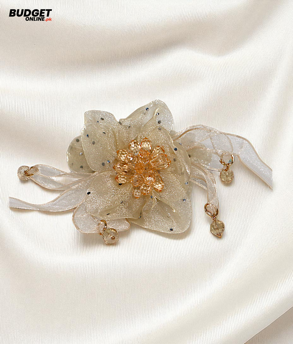 Organza Flower Pearl Scrunchie