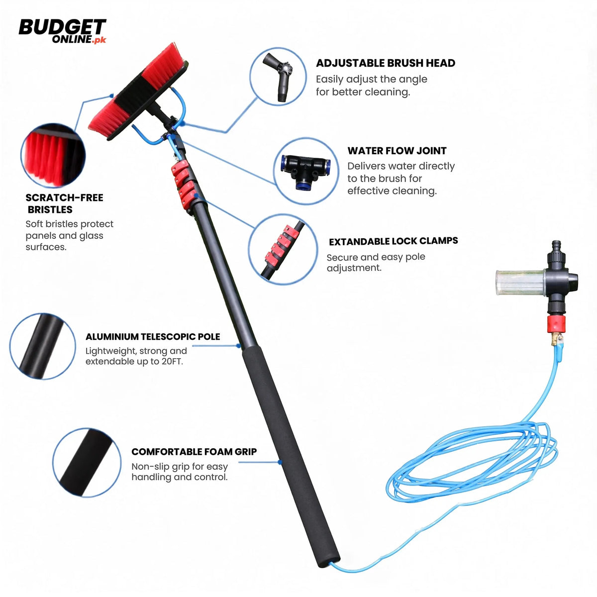 15Ft Solar Panel Cleaning Brush With Water Flow