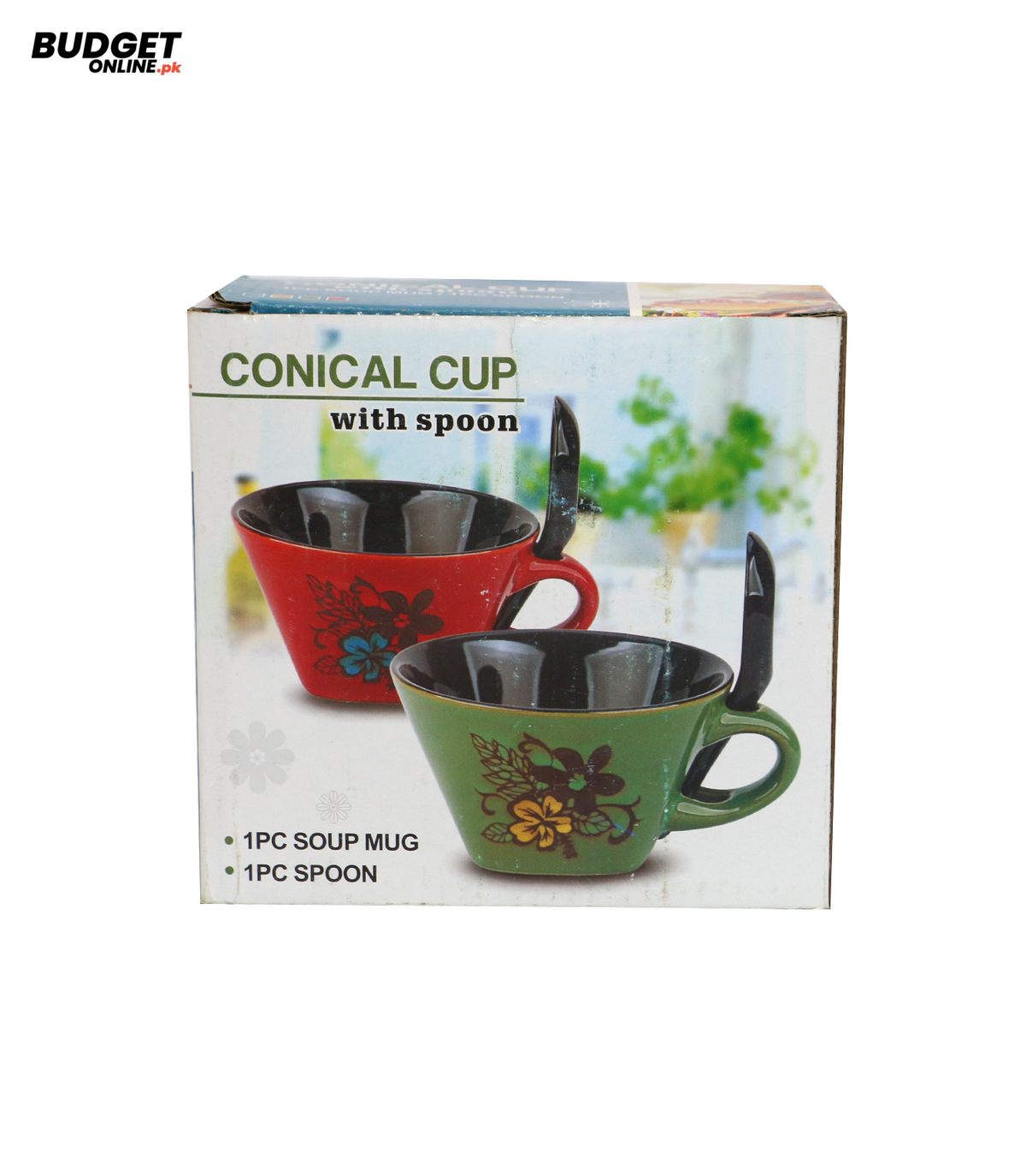 Green Conical Soup Mug With Spoon