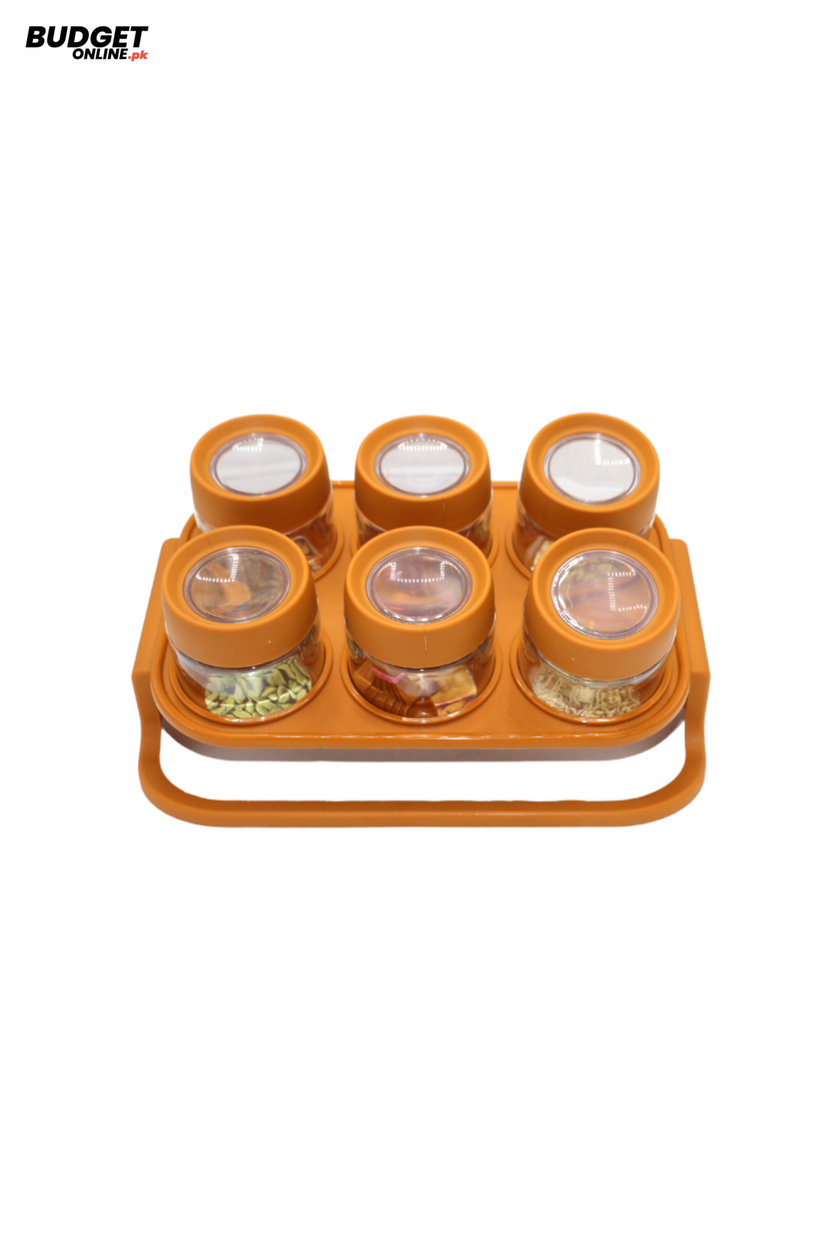 Plastic Spice Jar Set With Rack, 6 Pieces