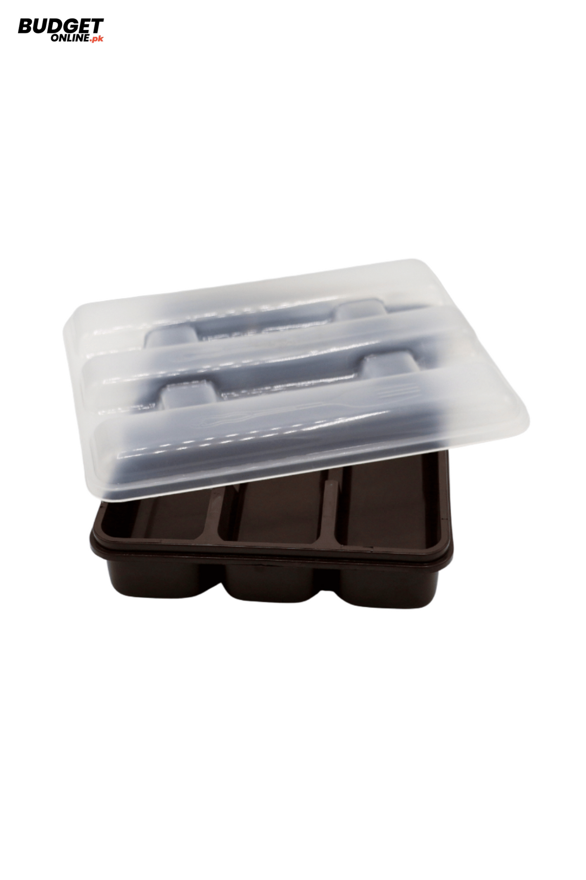 Three-Section Plastic Spoon Organizer Box With Lid
