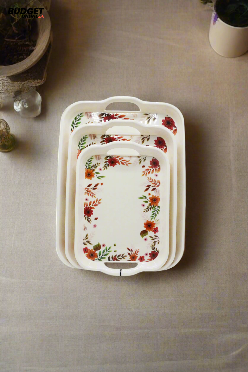 3-Piece Floral Serving Tray Set