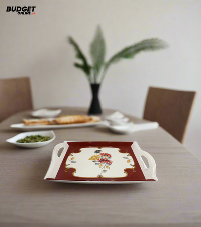 Printed Floral Serving Tray With Handles