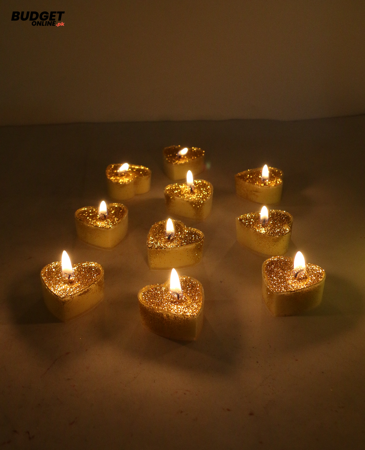 Gold Glitter Heart Wax Candles – 10-Piece Set