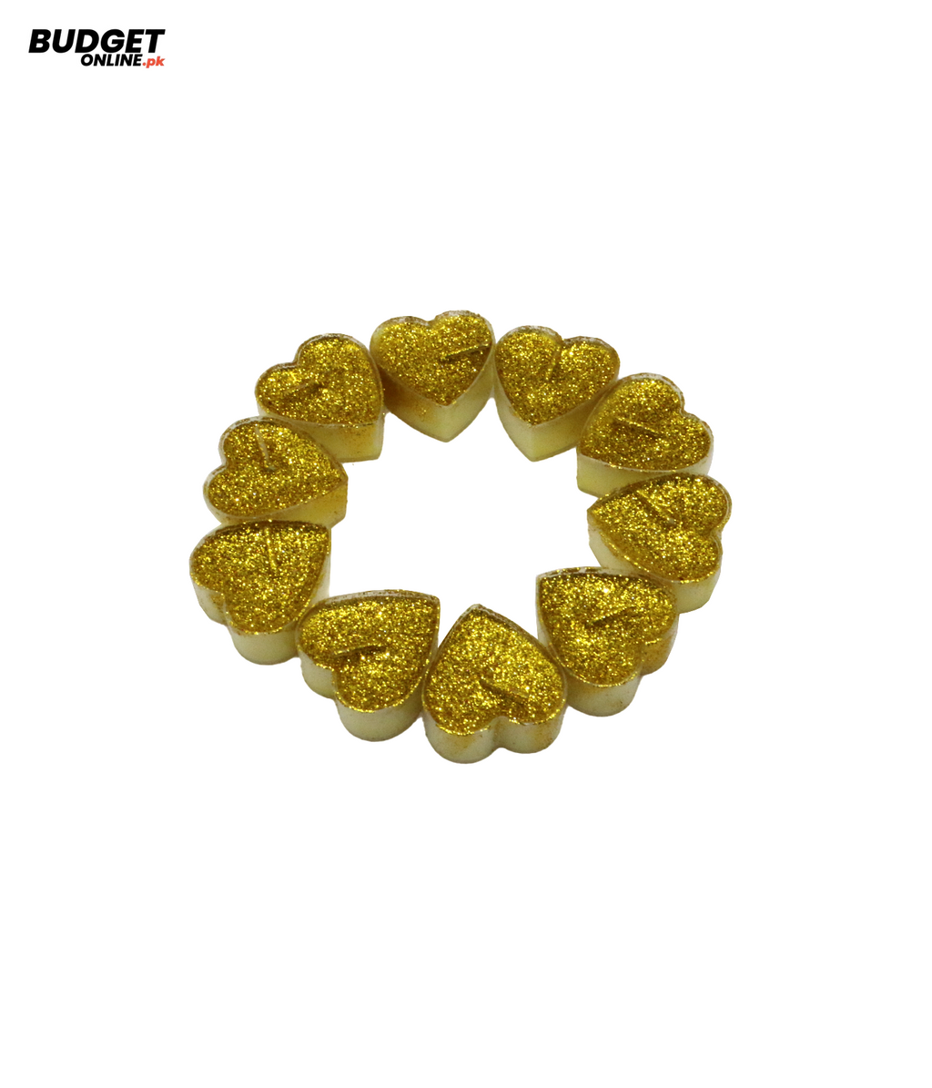 Gold Glitter Heart Wax Candles – 10-Piece Set