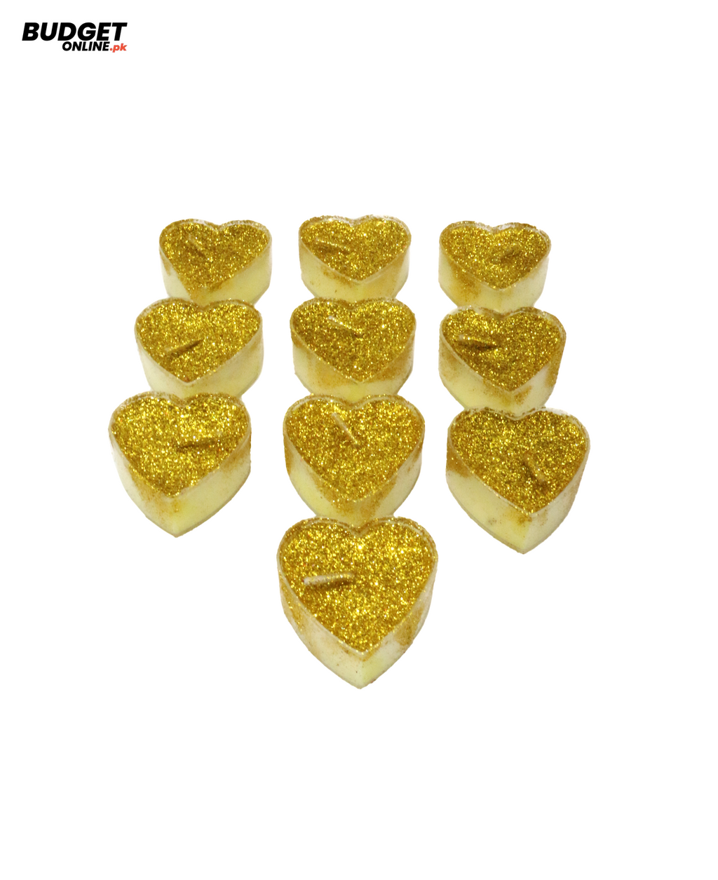 Gold Glitter Heart Wax Candles – 10-Piece Set