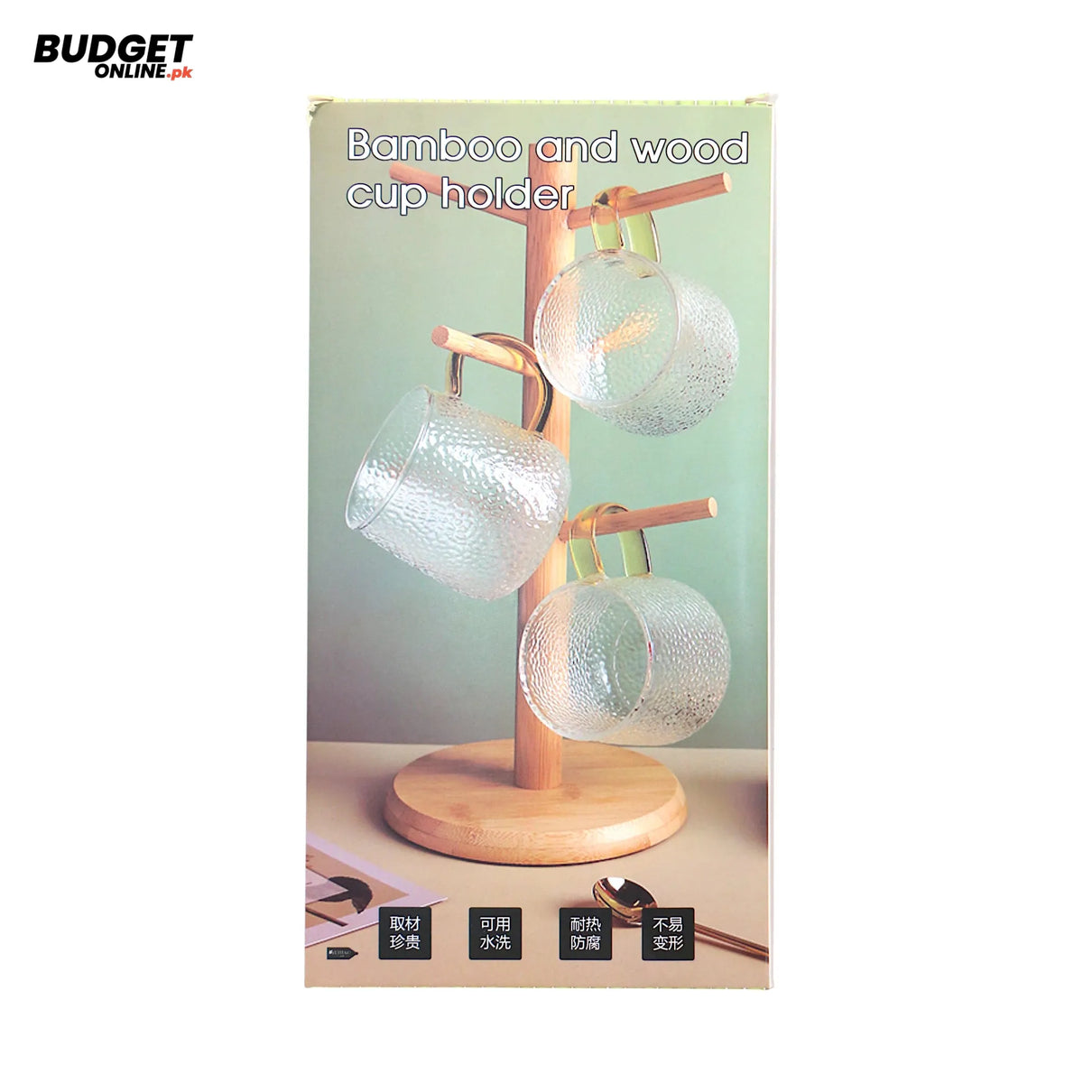 Six-Cup Bamboo Wooden Cup Stand