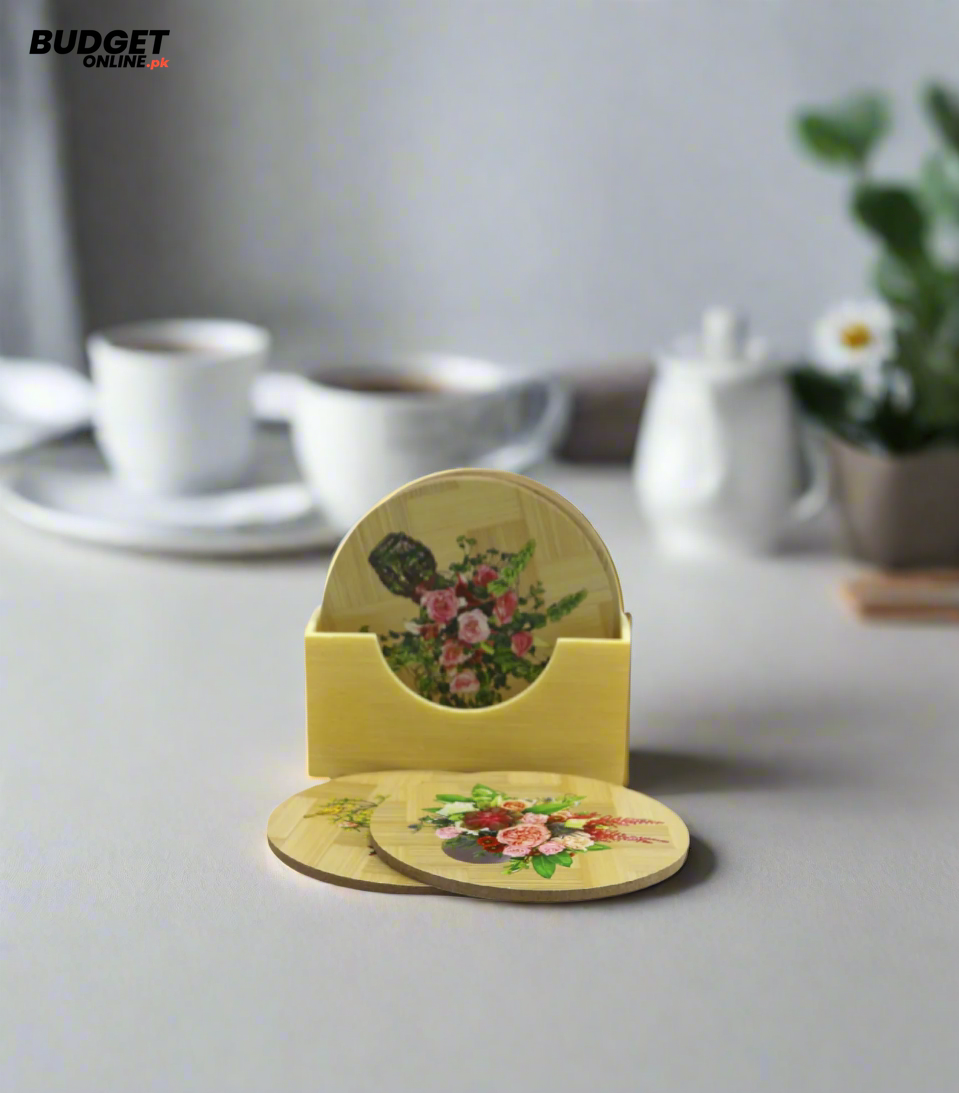Bamboo Tea Coaster Set With Holder