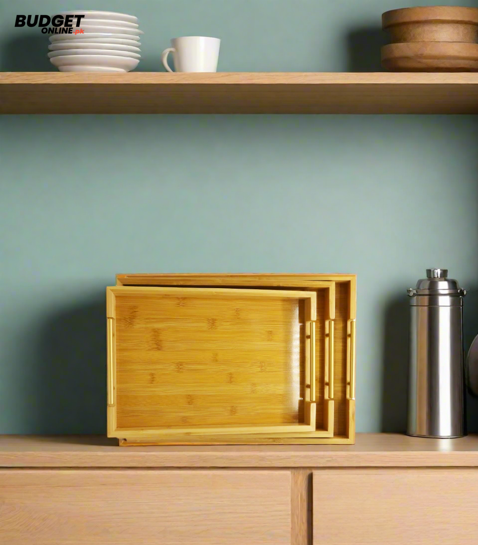 3-Piece Rectangular Wooden Tray Set