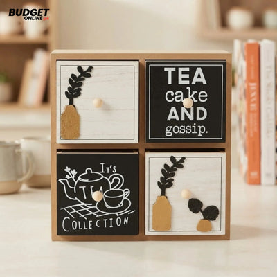 Wooden 4-Drawer Tea-Themed Mini Rack