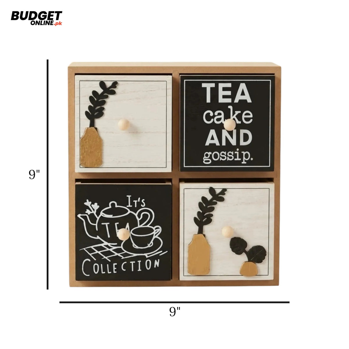 Wooden 4-Drawer Tea-Themed Mini Rack